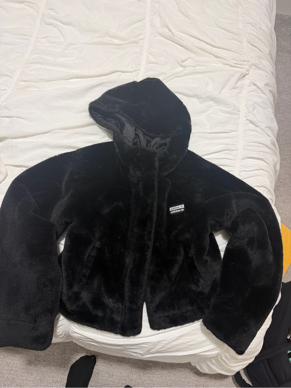 adidas Kids Black Faux Fur Hooded Puffer Jacket